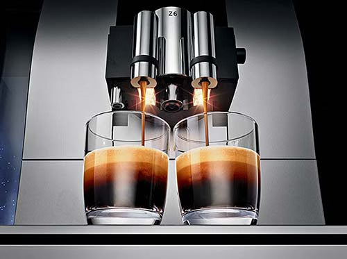 Coffee machine making two shots of espresso.